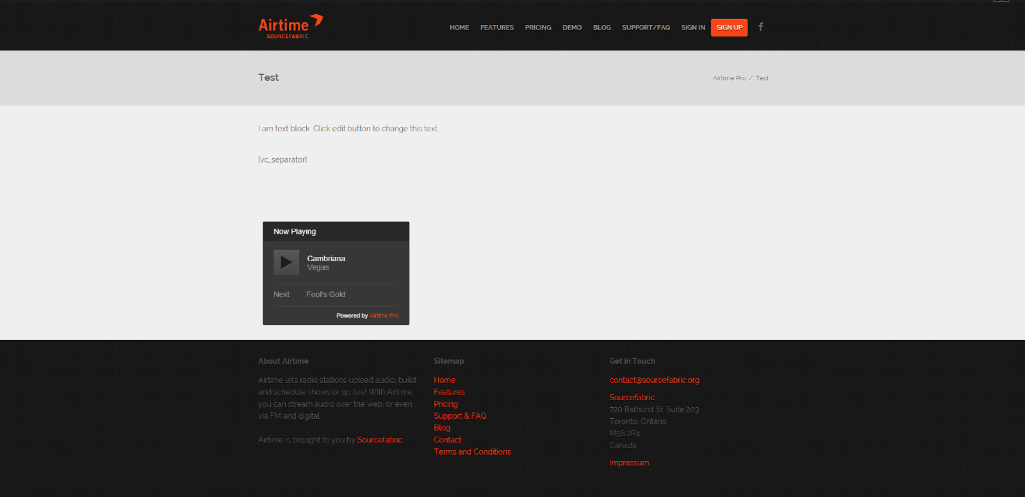 Airtime Pro player embedded on a Wordpress site.